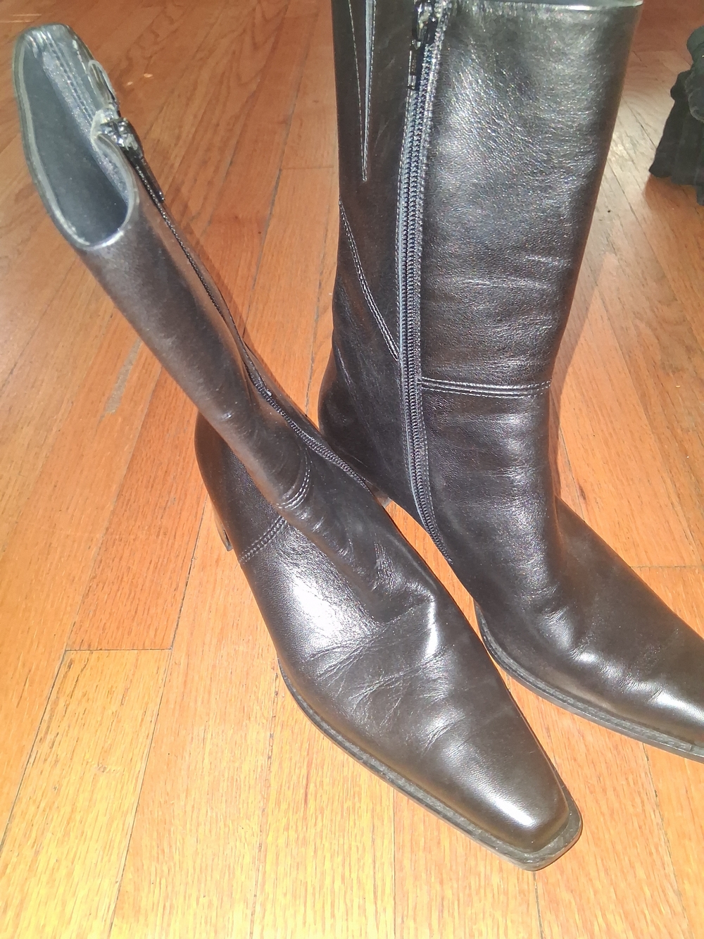 Classic Black Leather Women's Mid Calf Boots